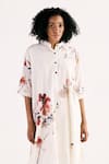 Buy_Kharakapas_Off White Cotton Mul Print Floral Band Wisteria Straight Kurta With Pant _Online_at_Aza_Fashions