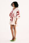 Kharakapas_Off White Cotton Mul Print Floral V-neck Garnet Grove Godet Flared Dress _Online_at_Aza_Fashions