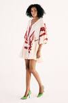 Buy_Kharakapas_Off White Cotton Mul Print Floral V-neck Garnet Grove Godet Flared Dress _Online_at_Aza_Fashions