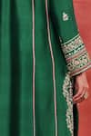 Shop_Sue Mue_Green Handwoven Silk Chanderi Embroidery Aari Notched Yaman Kurta Set _Online_at_Aza_Fashions