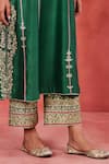 Sue Mue_Green Handwoven Silk Chanderi Embroidery Aari Notched Yaman Kurta Set _at_Aza_Fashions