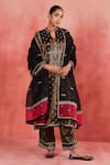 Buy_Sue Mue_Black Handwoven Cotton Tissue Embroidery Zahira Floral Jaal Panelled Kurta Set _at_Aza_Fashions