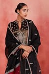 Shop_Sue Mue_Black Handwoven Cotton Tissue Embroidery Zahira Floral Jaal Panelled Kurta Set _Online_at_Aza_Fashions