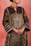 Sue Mue_Black Handwoven Cotton Tissue Embroidery Zahira Floral Jaal Panelled Kurta Set _at_Aza_Fashions