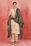 Buy_Sue Mue_Beige Handwoven Silk Chanderi Embroidery Kasab Salma Floral Panelled Kurta Set _at_Aza_Fashions