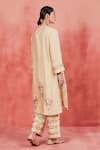 Sue Mue_Beige Handwoven Silk Chanderi Embroidery Kasab Salma Floral Panelled Kurta Set _Online_at_Aza_Fashions