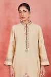 Buy_Sue Mue_Beige Handwoven Silk Chanderi Embroidery Kasab Salma Floral Panelled Kurta Set _Online_at_Aza_Fashions