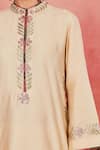 Shop_Sue Mue_Beige Handwoven Silk Chanderi Embroidery Kasab Salma Floral Panelled Kurta Set _Online_at_Aza_Fashions