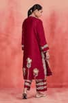 Sue Mue_Red Handwoven Silk Chanderi Embroidery Siham Floral Panelled Kurta Pant Set _Online_at_Aza_Fashions