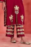 Shop_Sue Mue_Red Handwoven Silk Chanderi Embroidery Siham Floral Panelled Kurta Pant Set _Online_at_Aza_Fashions