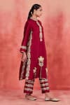 Shop_Sue Mue_Red Handwoven Silk Chanderi Embroidery Siham Floral Panelled Kurta Pant Set 