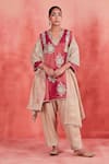 Buy_Sue Mue_Pink Handwoven Cotton Tissue Embroidery Kasab V Aafreen Zari Short Kurta Set _at_Aza_Fashions