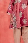 Shop_Sue Mue_Pink Handwoven Cotton Tissue Embroidery Kasab V Aafreen Zari Short Kurta Set _Online_at_Aza_Fashions