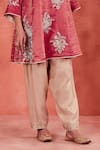 Sue Mue_Pink Handwoven Cotton Tissue Embroidery Kasab V Aafreen Zari Short Kurta Set _at_Aza_Fashions