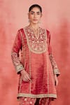 Shop_Sue Mue_Pink Handwoven Cotton Tissue Embroidery Zari Azra Dori Yoke Short Kurta Set _Online_at_Aza_Fashions