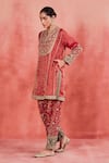 Sue Mue_Pink Handwoven Cotton Tissue Embroidery Zari Azra Dori Yoke Short Kurta Set _Online