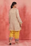 Sue Mue_Beige Handwoven Cotton Tissue Embroidery Zari Ayah Yoke Short Kurta Set _Online_at_Aza_Fashions