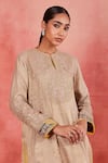 Buy_Sue Mue_Beige Handwoven Cotton Tissue Embroidery Zari Ayah Yoke Short Kurta Set _Online_at_Aza_Fashions