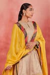 Sue Mue_Beige Handwoven Cotton Tissue Embroidery Zari Ayah Yoke Short Kurta Set _at_Aza_Fashions