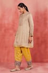 Shop_Sue Mue_Beige Handwoven Cotton Tissue Embroidery Zari Ayah Yoke Short Kurta Set 