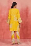 Sue Mue_Yellow Handwoven Silk Chanderi Embroidery Aari V Neck Aala Kurta Set _Online_at_Aza_Fashions