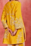 Shop_Sue Mue_Yellow Handwoven Silk Chanderi Embroidery Aari V Neck Aala Kurta Set _Online_at_Aza_Fashions