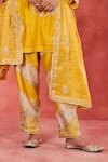 Sue Mue_Yellow Handwoven Silk Chanderi Embroidery Aari V Neck Aala Kurta Set _at_Aza_Fashions