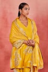 Buy_Sue Mue_Yellow Handwoven Silk Chanderi Embroidery Aari V Neck Aala Kurta Set 