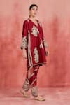 Sue Mue_Red Handwoven Cotton Tissue Dupatta Embroidery Abda Floral Kurta Salwar Set _at_Aza_Fashions