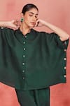 Buy_Sue Mue_Green Pure Linen Embroidery Thread Gia Floral Sleeve Kimono Shirt And Pant Set _Online_at_Aza_Fashions