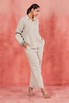 Sue Mue_Beige Pure Linen Embroidery Thread Collar Akshi Placement Shirt And Pant Set _at_Aza_Fashions