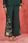 Buy_Sue Mue_Green Pure Linen Embroidery Thread Band Collar Jeeva Top And Pant Set _Online_at_Aza_Fashions