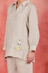 Sue Mue_Beige Pure Linen Embroidery Thread Tisya Floral Placement Shirt And Pant Set _Online_at_Aza_Fashions