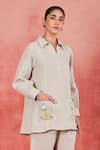 Buy_Sue Mue_Beige Pure Linen Embroidery Thread Tisya Floral Placement Shirt And Pant Set _Online_at_Aza_Fashions