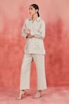 Buy_Sue Mue_Beige Pure Linen Embroidery Thread Tisya Floral Placement Shirt And Pant Set 