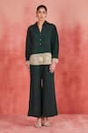 Buy_Sue Mue_Green Pure Linen Embroidery Thread Collar Reet Floral Border Shirt And Pant Set _at_Aza_Fashions