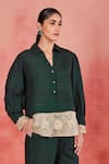 Sue Mue_Green Pure Linen Embroidery Thread Collar Reet Floral Border Shirt And Pant Set _Online_at_Aza_Fashions