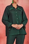 Buy_Sue Mue_Green Pure Linen Embellished Swarovski Collar Anura Crystal Shirt And Pant Set _Online_at_Aza_Fashions