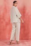 Shop_Sue Mue_Beige Pure Linen Embroidery Thread Lara Floral Placement Shirt And Pant Set _at_Aza_Fashions