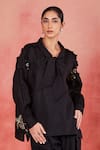 Buy_Sue Mue_Black Pure Linen Embroidery Thread Round Raha Floral Vine Shirt And Pant Set _Online_at_Aza_Fashions