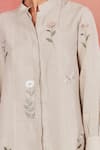 Buy_Sue Mue_Beige Pure Linen Embroidery Thread Mandarin Collar Vara Garden Shirt And Pant Set _Online_at_Aza_Fashions