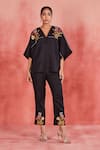 Buy_Sue Mue_Black Pure Linen Embroidery Thread V Neck Reem Top And Pant Set _at_Aza_Fashions