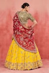 Sue Mue_Yellow Pure Silk Embroidered Aari V Neck Aaliyah Floral Jaal Lehenga Set _Online_at_Aza_Fashions