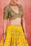 Shop_Sue Mue_Yellow Pure Silk Embroidered Aari V Neck Aaliyah Floral Jaal Lehenga Set _Online_at_Aza_Fashions