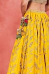 Sue Mue_Yellow Pure Silk Embroidered Aari V Neck Aaliyah Floral Jaal Lehenga Set _at_Aza_Fashions