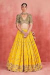 Buy_Sue Mue_Yellow Pure Silk Embroidered Aari V Neck Aaliyah Floral Jaal Lehenga Set 