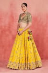 Shop_Sue Mue_Yellow Pure Silk Embroidered Aari V Neck Aaliyah Floral Jaal Lehenga Set 