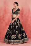 Sue Mue_Black Rawsilk Embroidered Pitta V Neck Mariam Floral Lehenga Set _Online