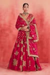 Buy_Sue Mue_Pink Rawsilk Embroidered Floral V Neck Yasmin Zari Lehenga Blouse _at_Aza_Fashions