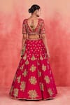 Buy_Sue Mue_Pink Rawsilk Embroidered Floral V Neck Yasmin Zari Lehenga Blouse _Online_at_Aza_Fashions